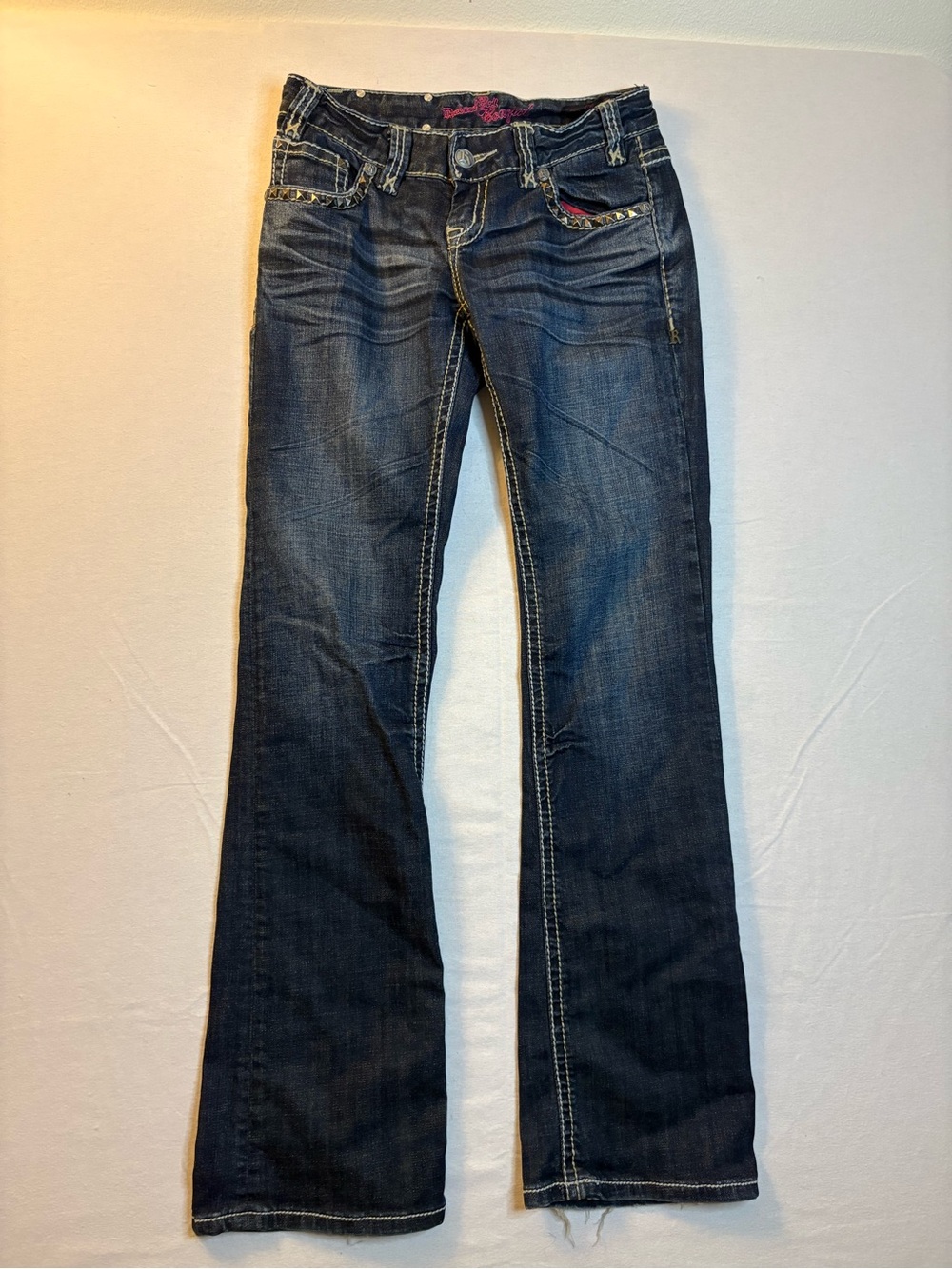 Rock & Roll Cowgirl Dark Indigo Flare Jeans with Contrast Stitching